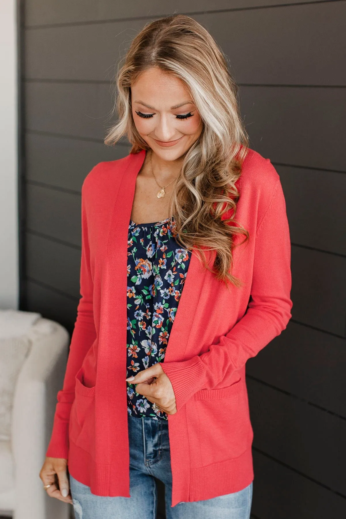 Bringing Perfection Lightweight Cardigan- Dark Coral