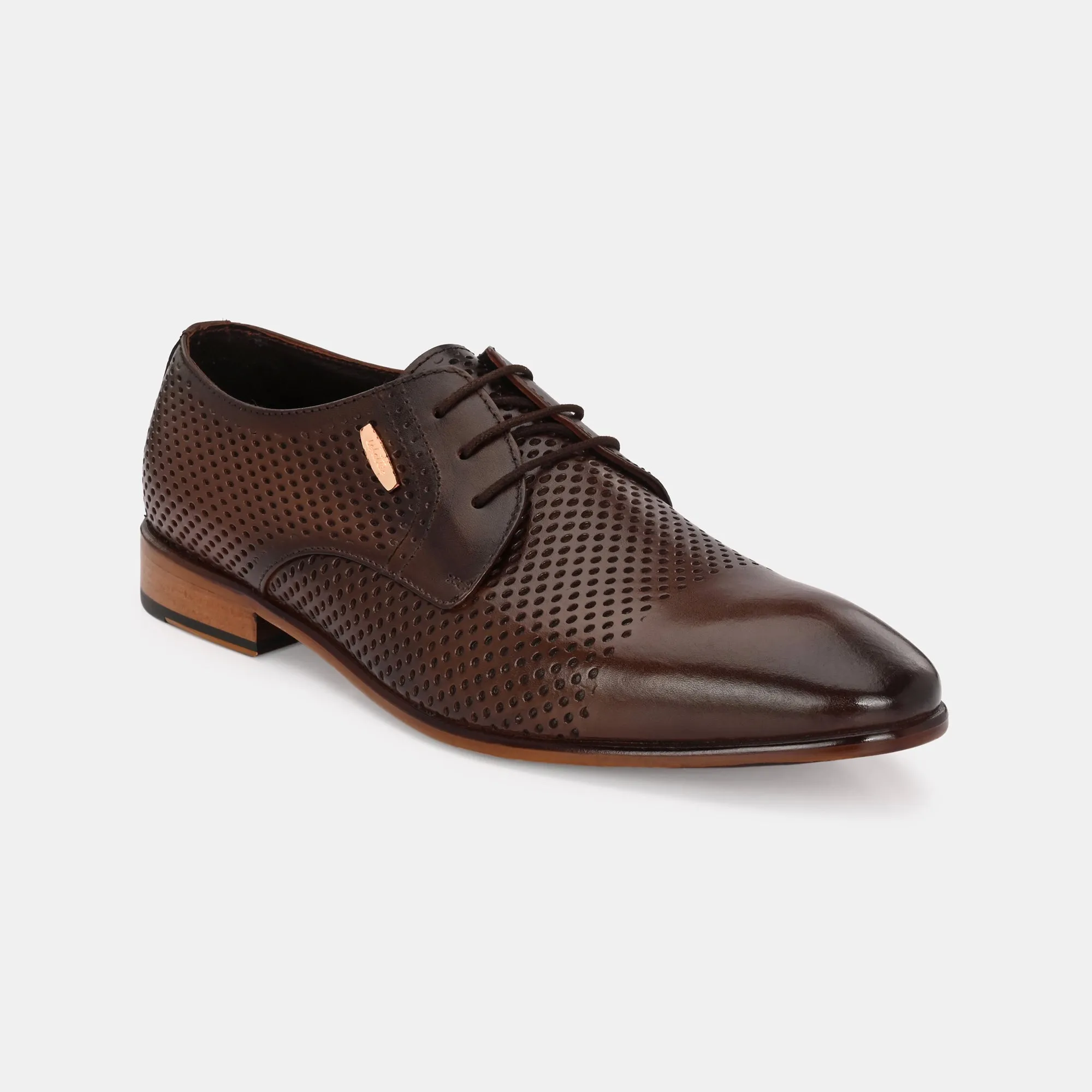 Brown Perforated Lace-Up Shoes by Lafattio