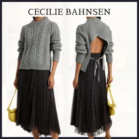 CECILIE BAHNSEN  |Casual Style Wool Long Sleeves Plain Elegant Style