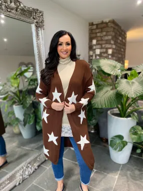 Chocolate Longline Star Patterned Cardigan Dove