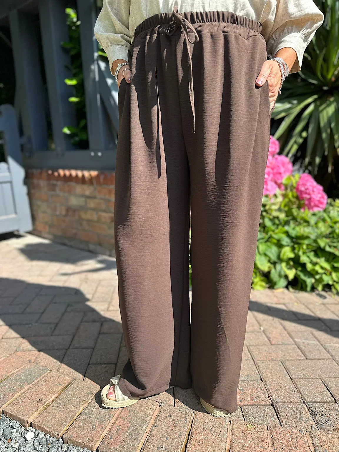 Chocolate Wide Leg Pocket Trousers Claudia