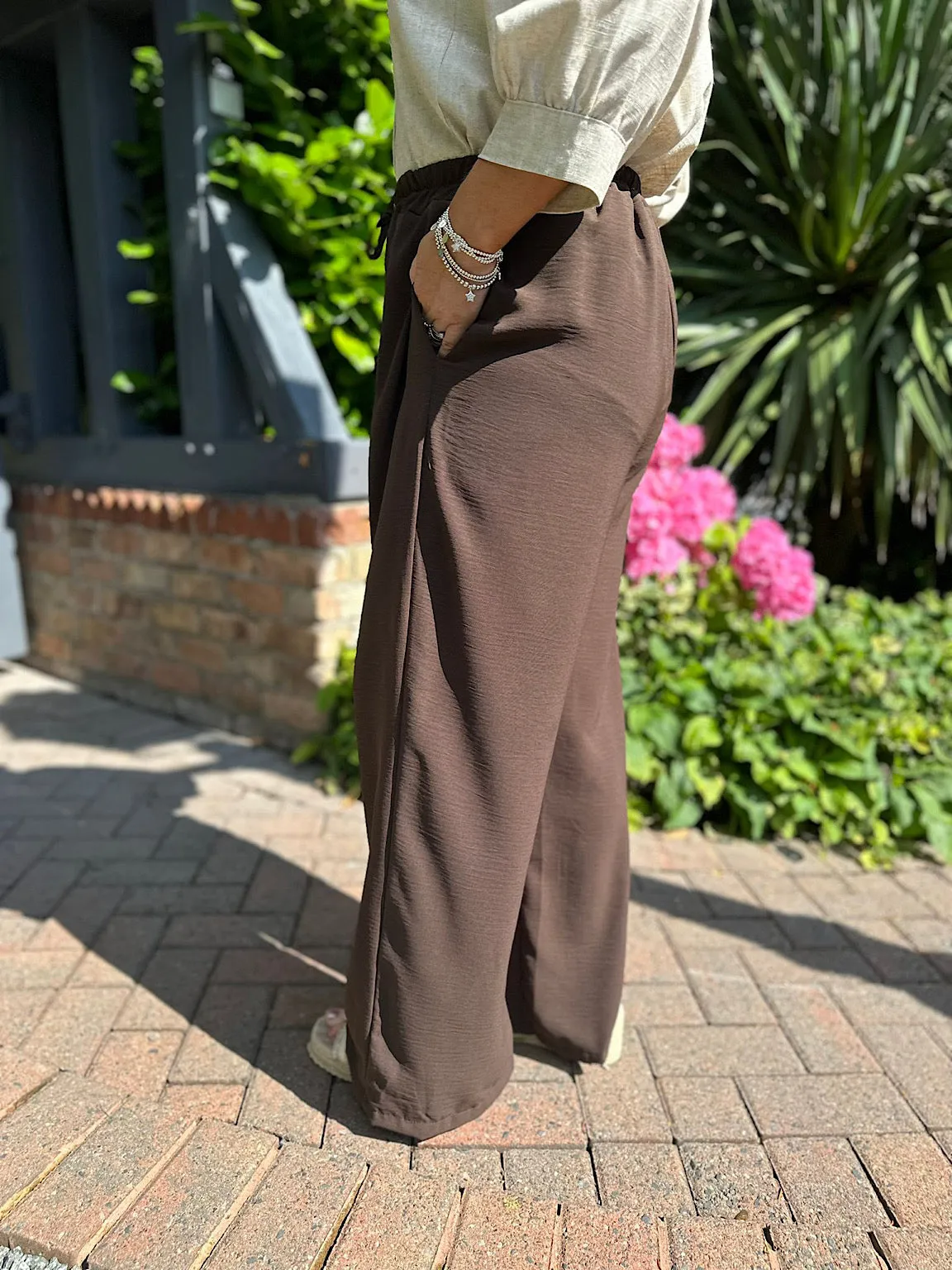 Chocolate Wide Leg Pocket Trousers Claudia