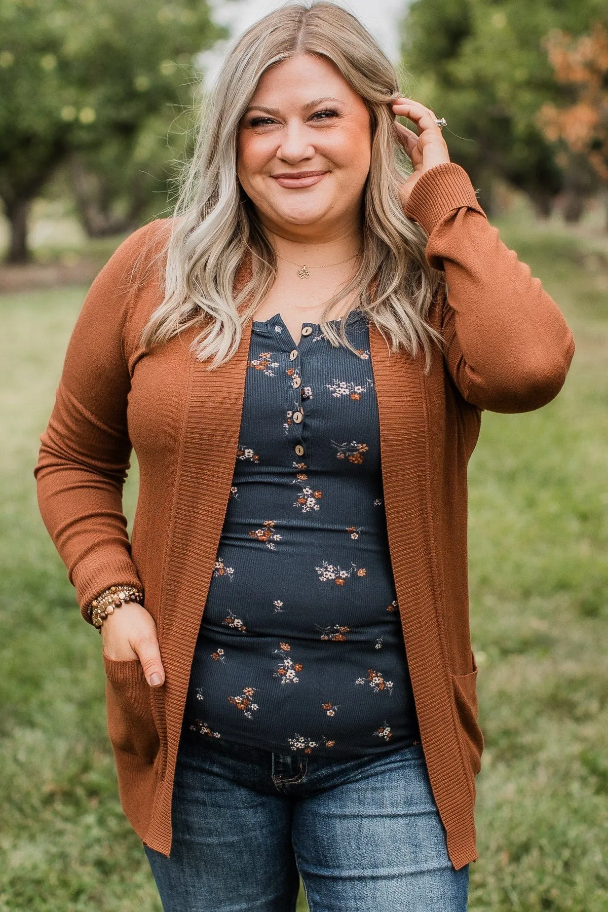 Comfortable With Myself Knit Cardigan- Pecan