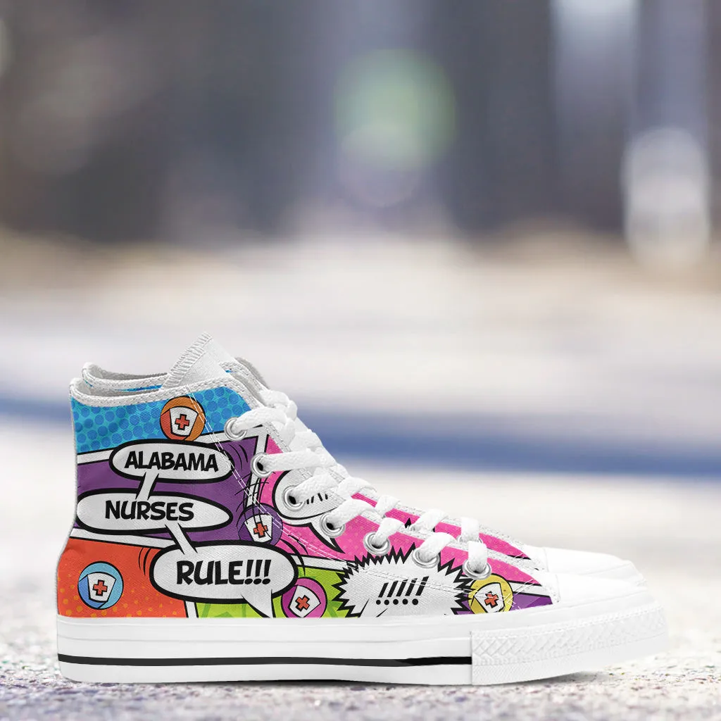 Comic Alabama Nurse High Top Shoes White