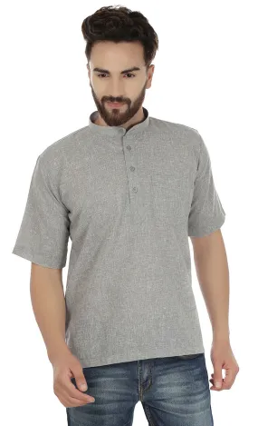 Cotton Dress Mens Short Sleeve Short Kurta Shirt India Fashion Clothes (Grey)