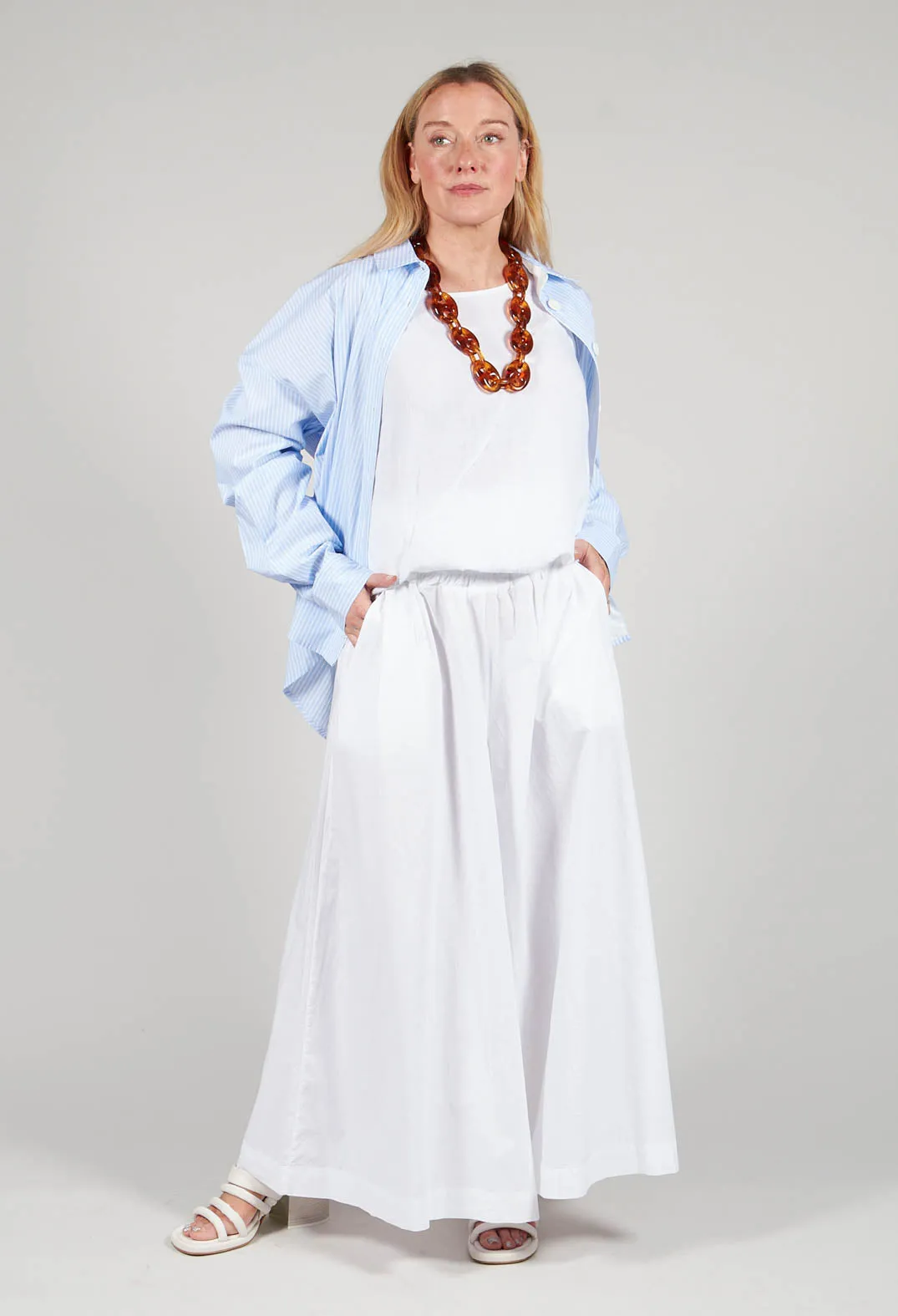 Cotton Wide Leg Trousers in Bianco