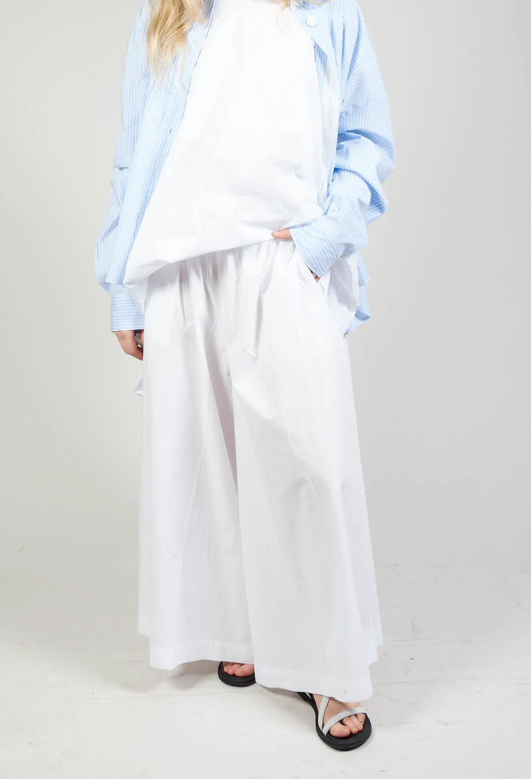 Cotton Wide Leg Trousers in Bianco