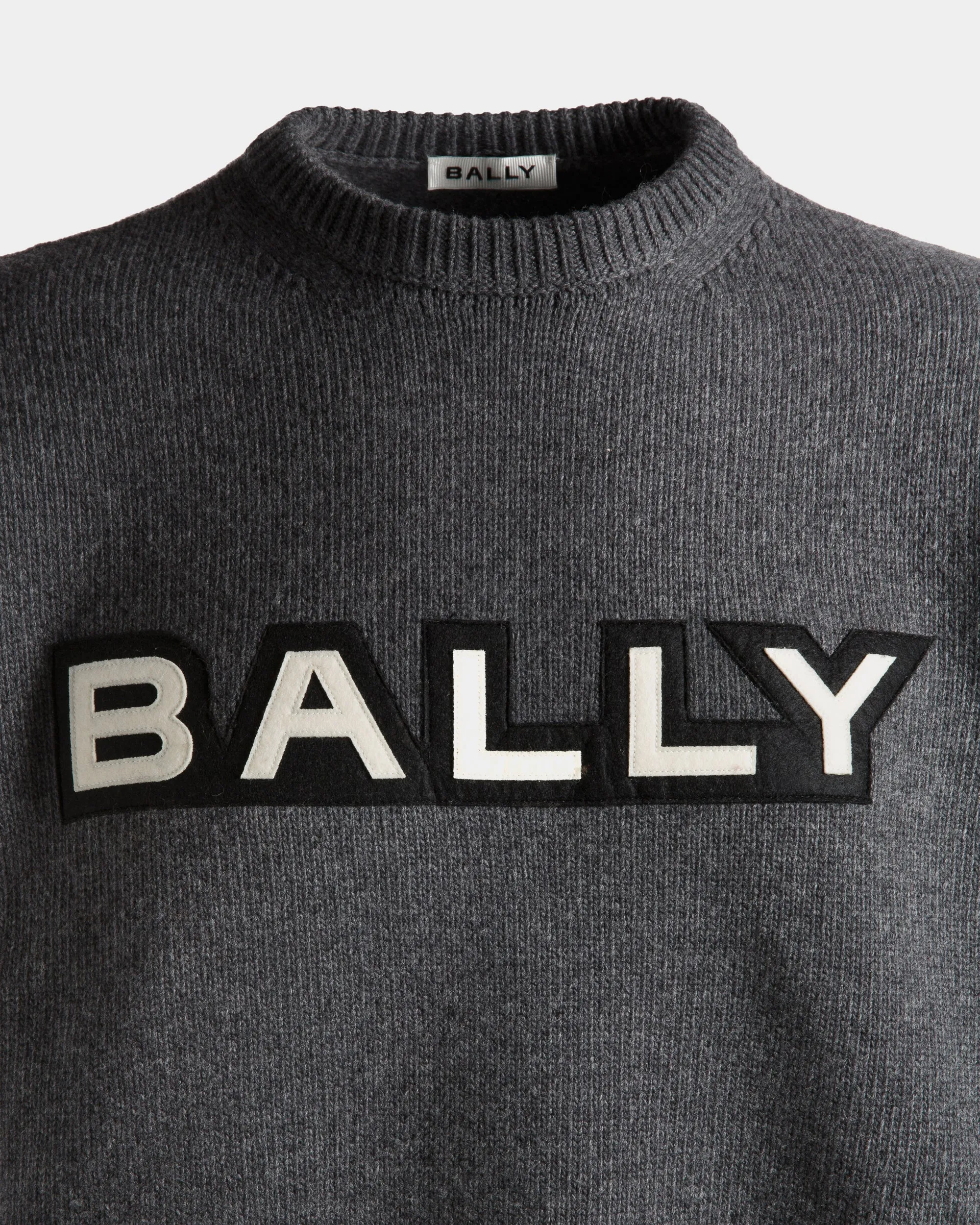 Crewneck Sweater With Logo In Dark Grey Wool