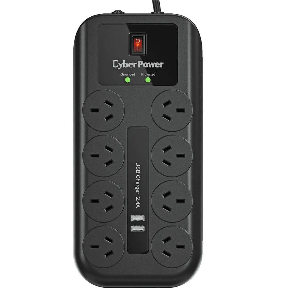 CyberPower Home Theater 8 Outlet + 2 USB Surge Protector Powerboard