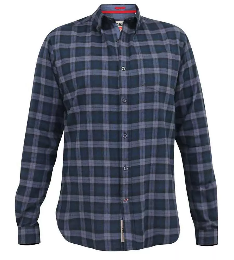 D555 Big Mens Navy Flannel Check Shirt With Long Sleeves (LUTON)