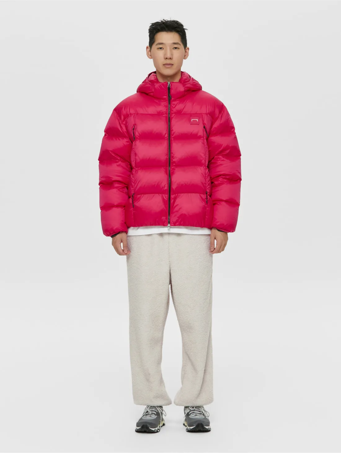 DETACHABLE HOODED PUFFER DOWN JACKET-RED