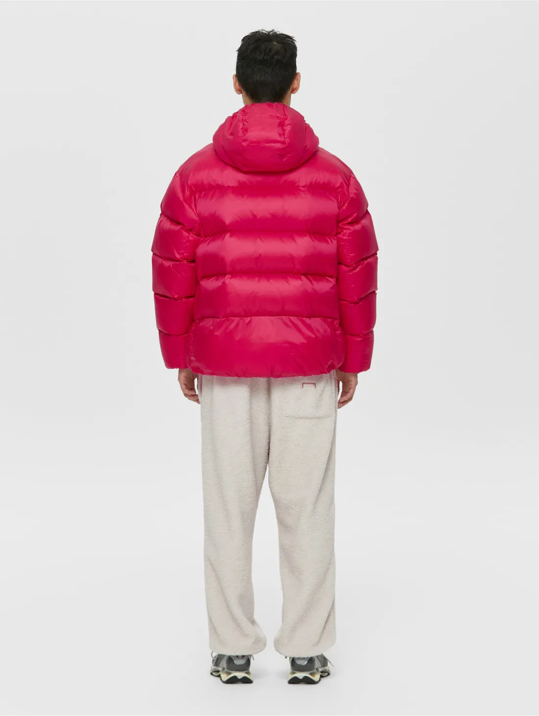 DETACHABLE HOODED PUFFER DOWN JACKET-RED