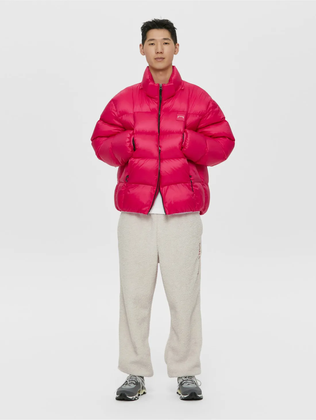 DETACHABLE HOODED PUFFER DOWN JACKET-RED