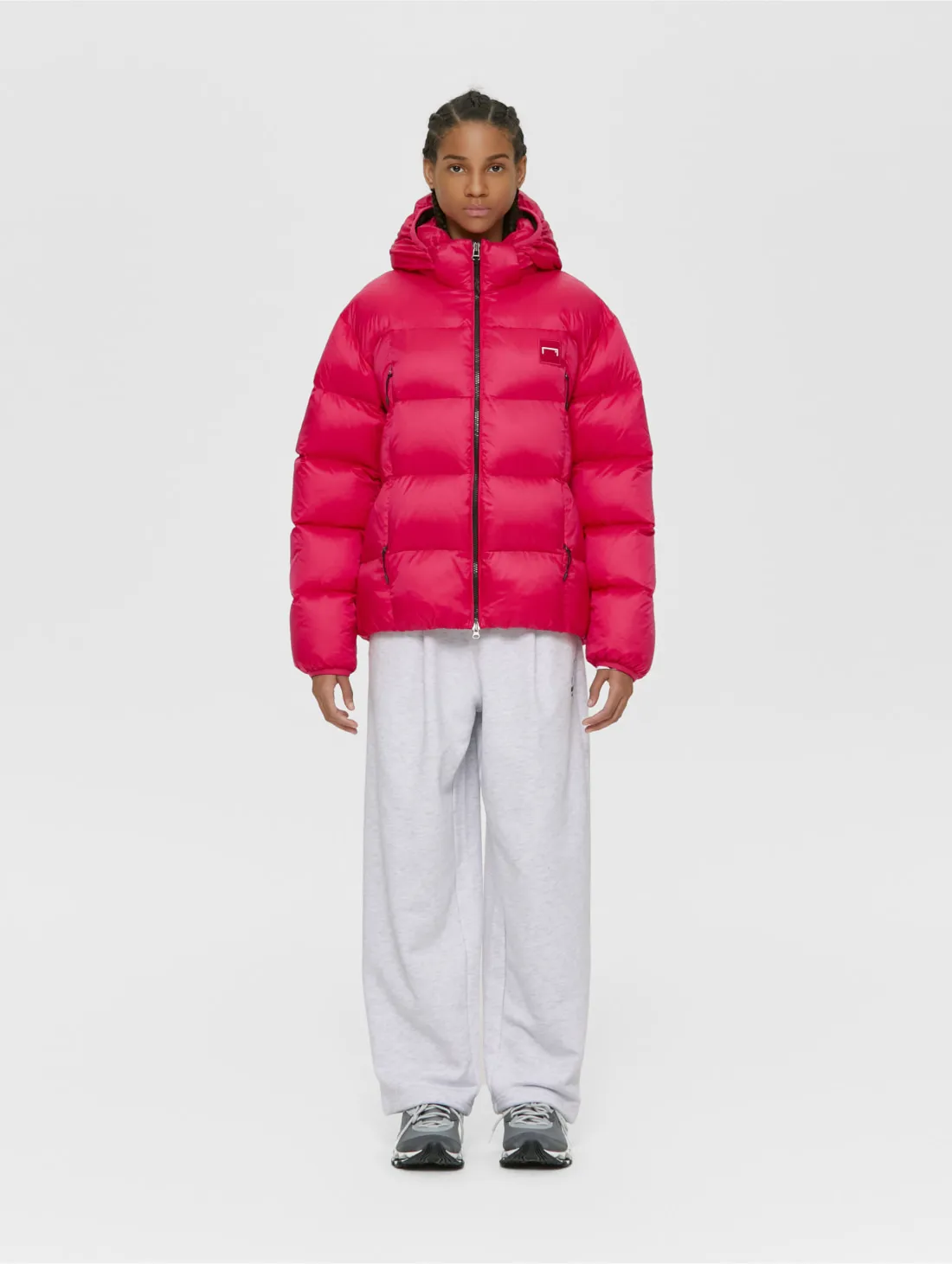 DETACHABLE HOODED PUFFER DOWN JACKET-RED