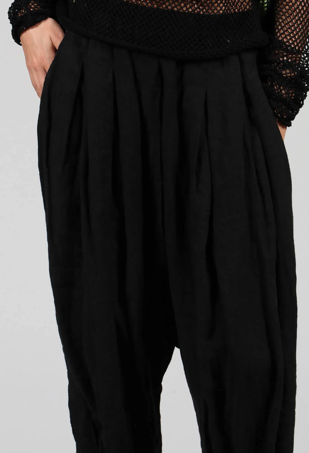 Drop Crotch Linen Trousers in Black