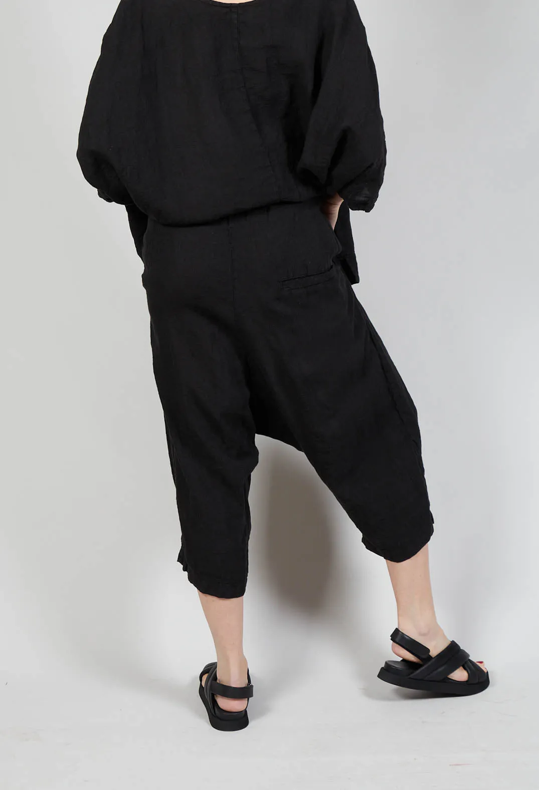 Drop Crotch Linen Trousers in Black