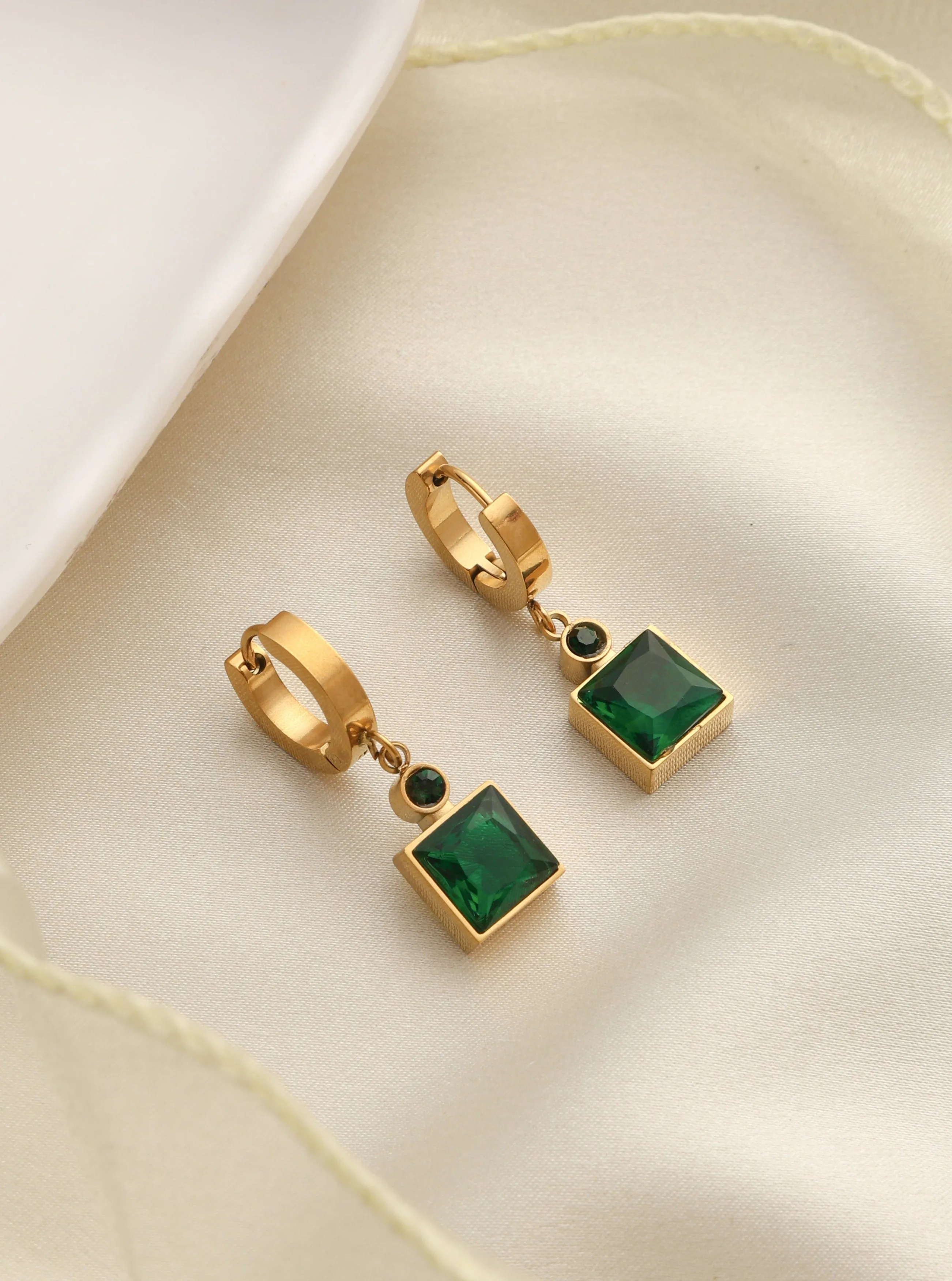 Emerald Square Waterproof Earrings