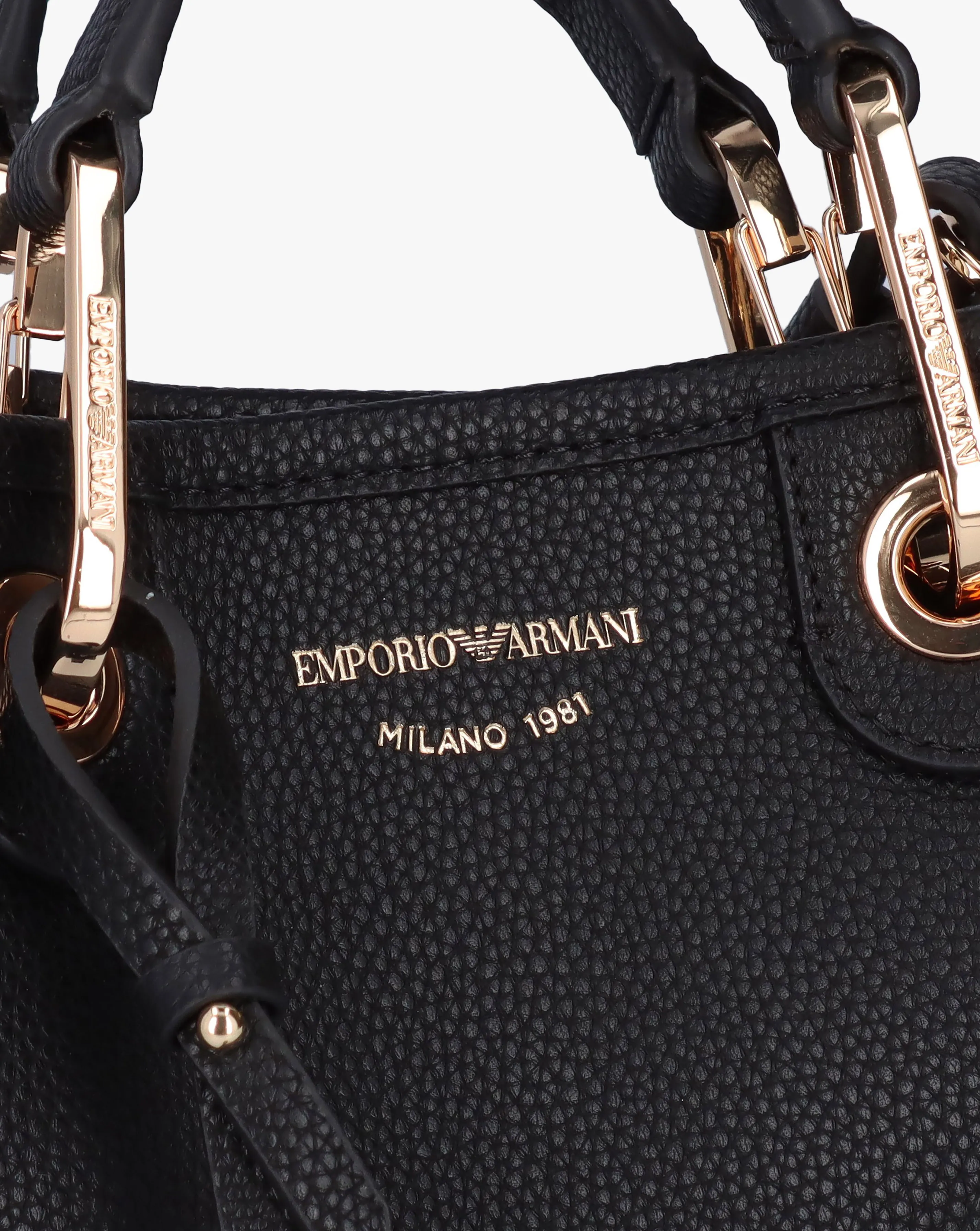 Emporio Armani Black Pebbled Logo Strap Tote Bag