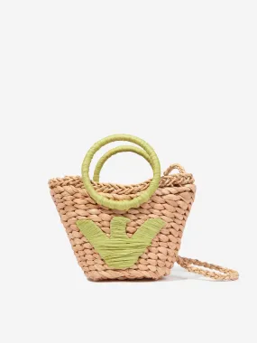 Emporio Armani Girls Straw Logo Tote Bag in Beige