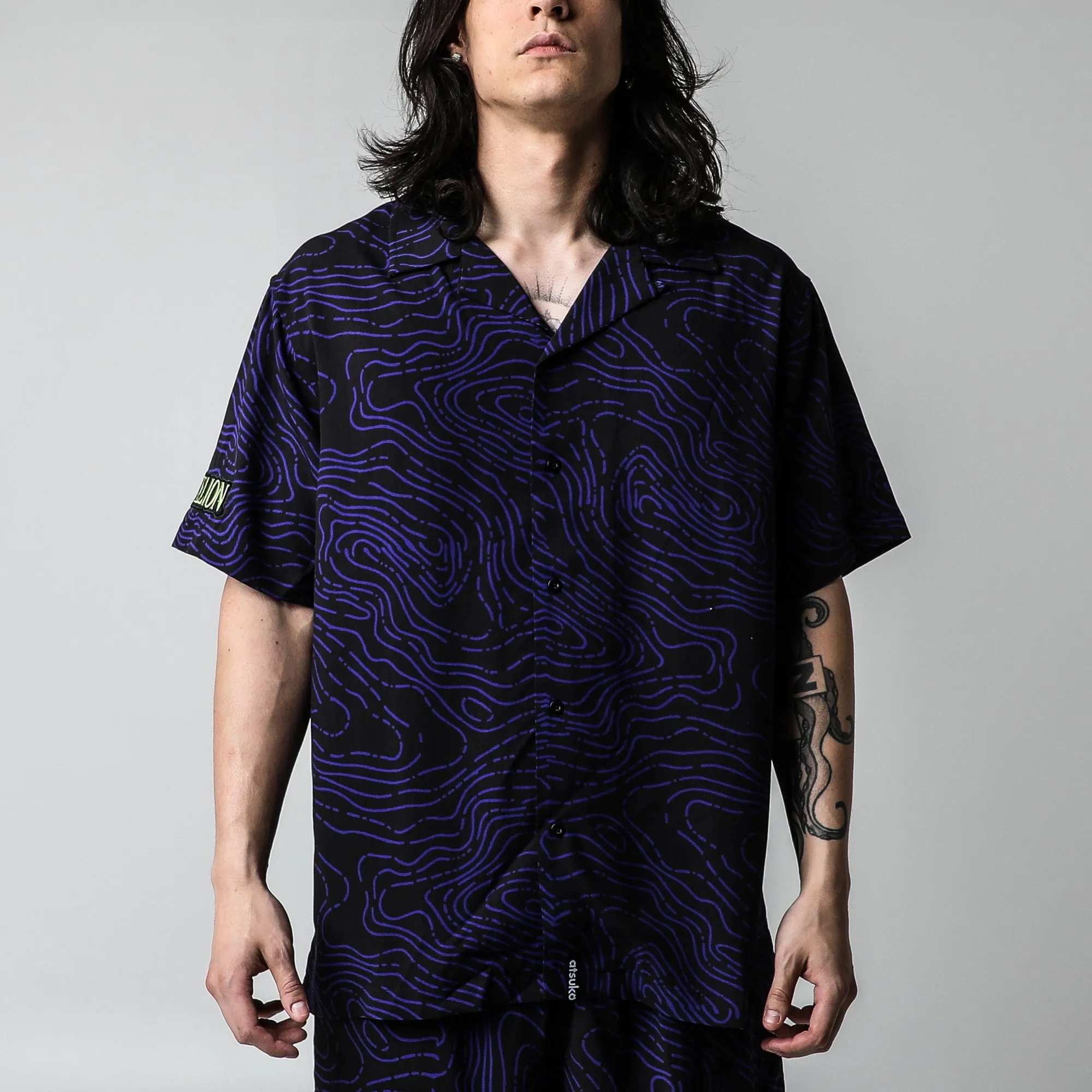 Eva Unit-01 Topography Print Purple Button-Down Shirt