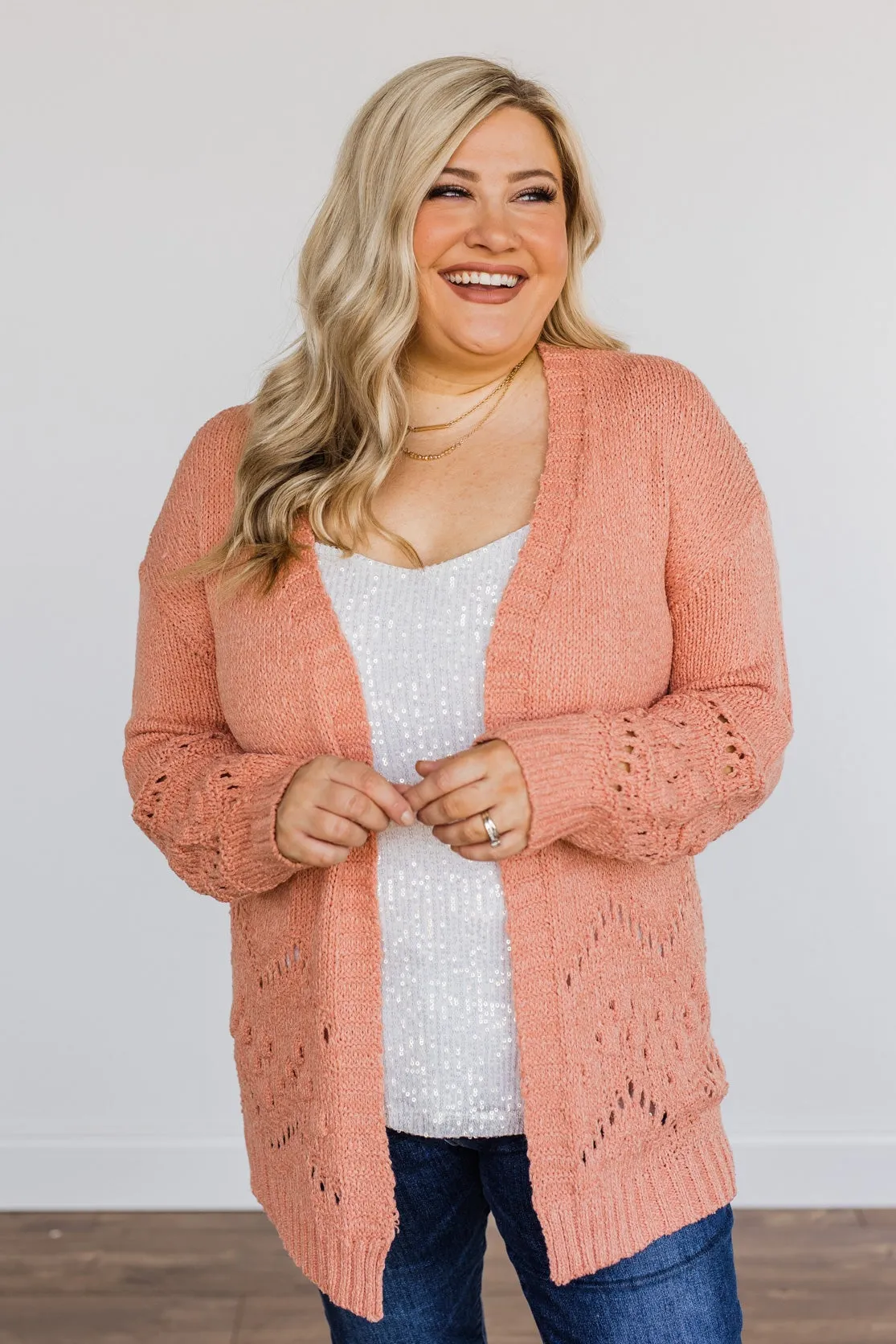 Feelin' Cozy Thick Knit Cardigan- Peach