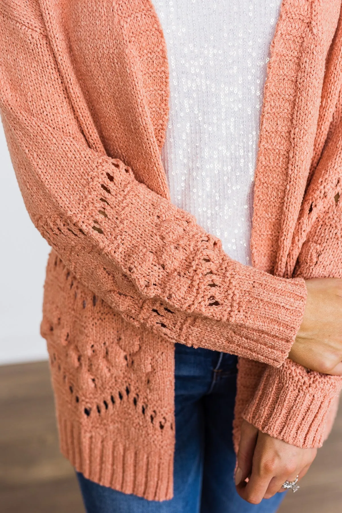 Feelin' Cozy Thick Knit Cardigan- Peach