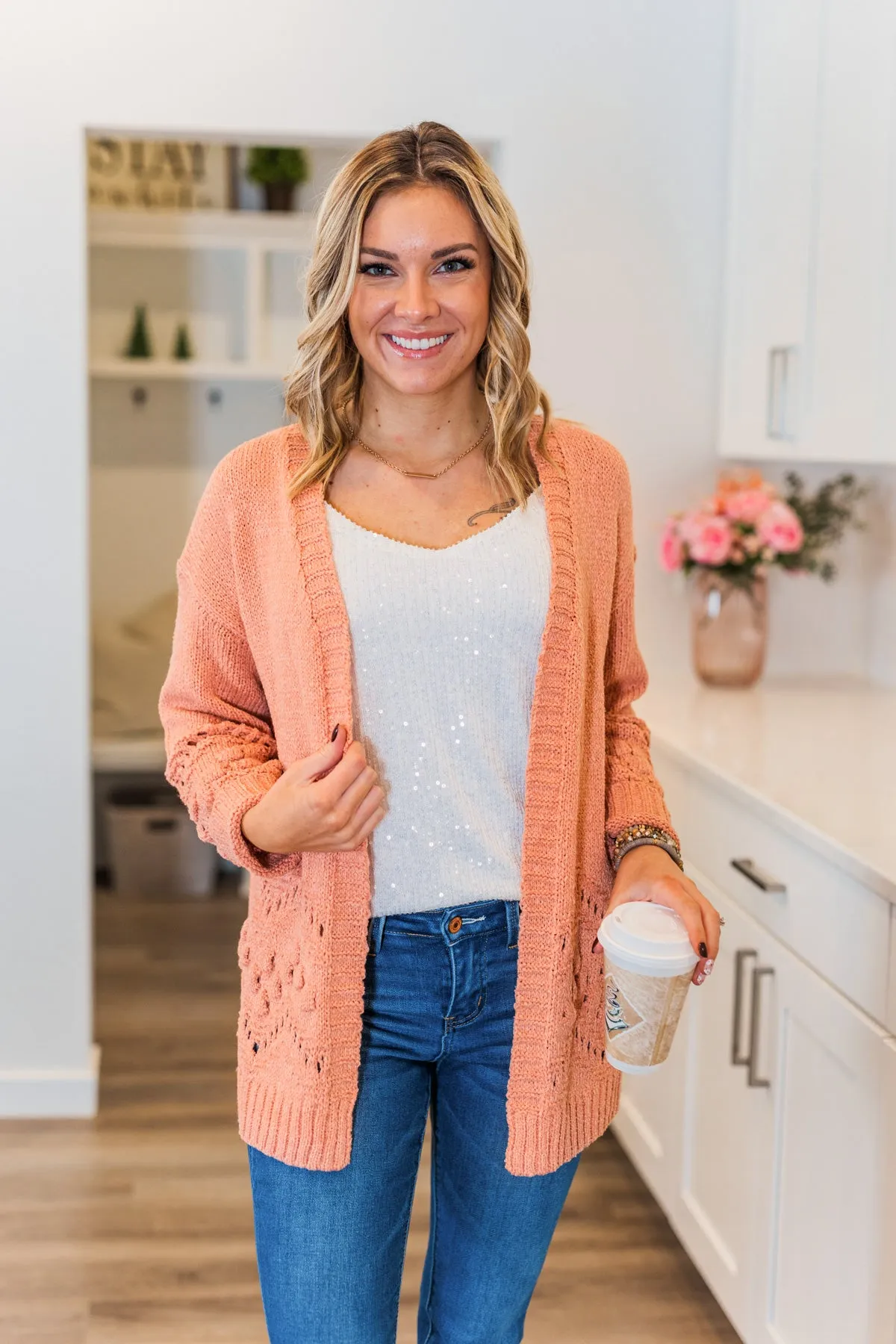 Feelin' Cozy Thick Knit Cardigan- Peach