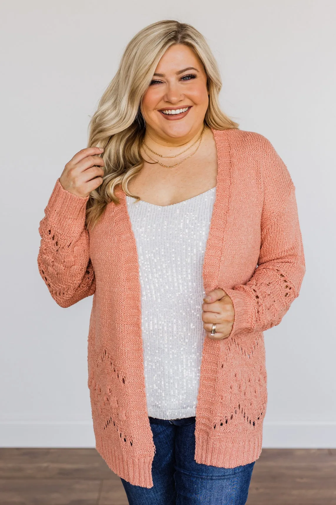 Feelin' Cozy Thick Knit Cardigan- Peach