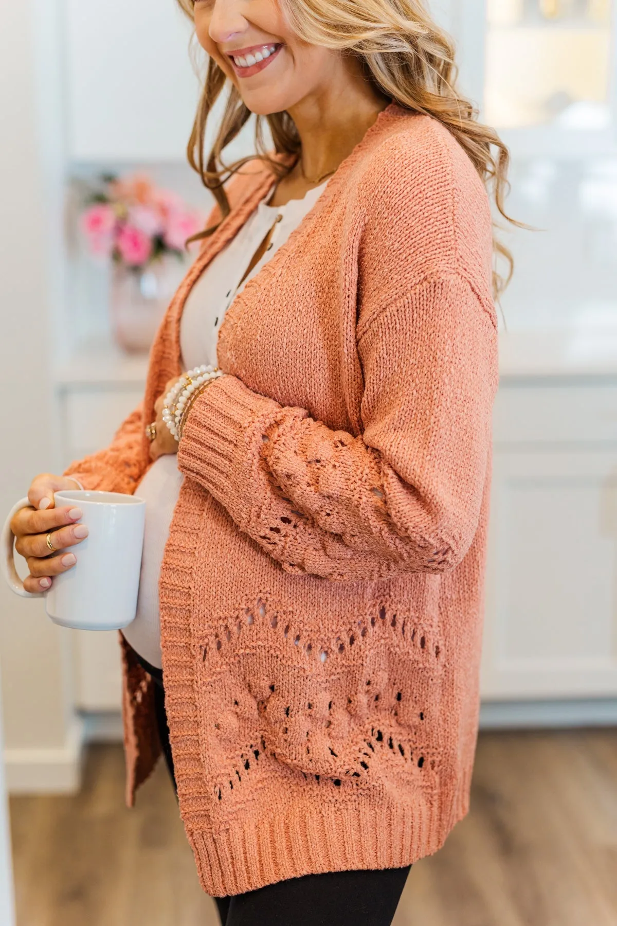 Feelin' Cozy Thick Knit Cardigan- Peach