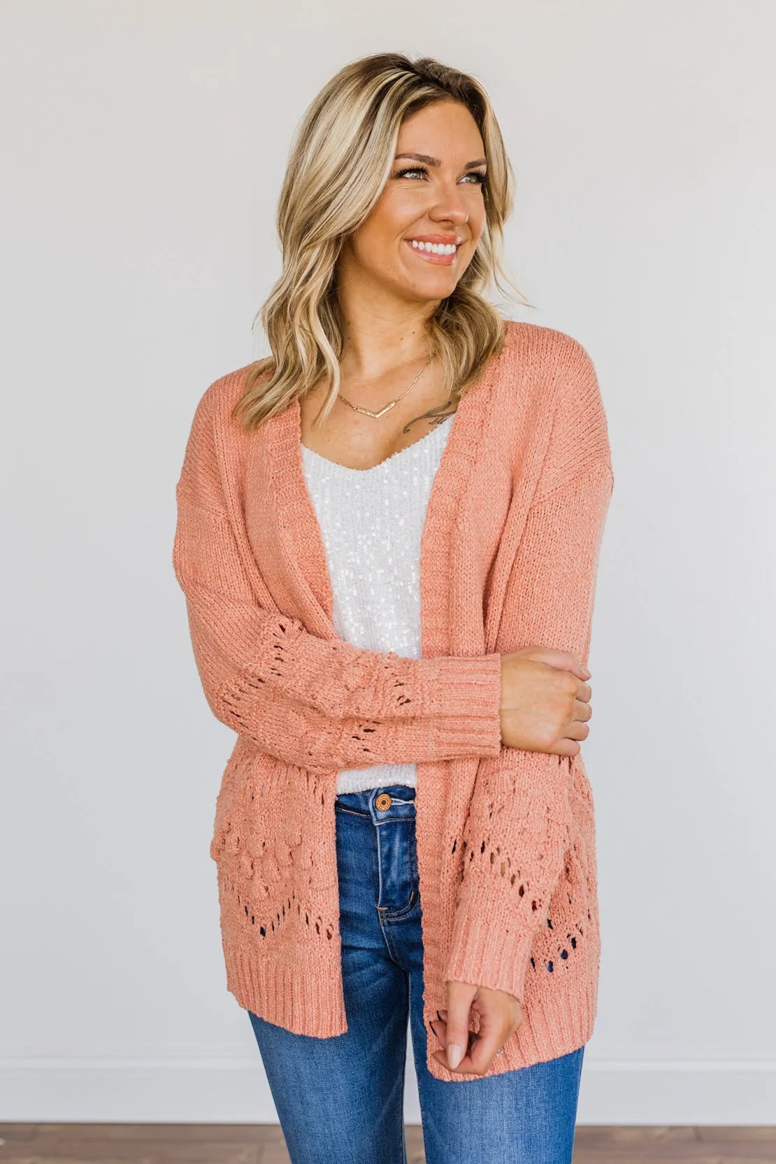 Feelin' Cozy Thick Knit Cardigan- Peach