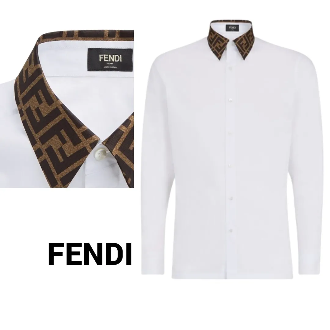 FENDI  |Long Sleeves Cotton Logo Luxury Shirts