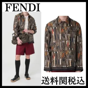 FENDI  |Silk Long Sleeves Logo Luxury Shirts