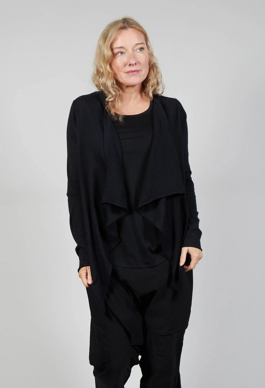 Flared Hem Short Cardigan in Black