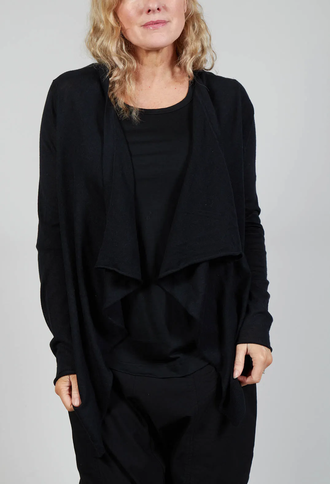 Flared Hem Short Cardigan in Black