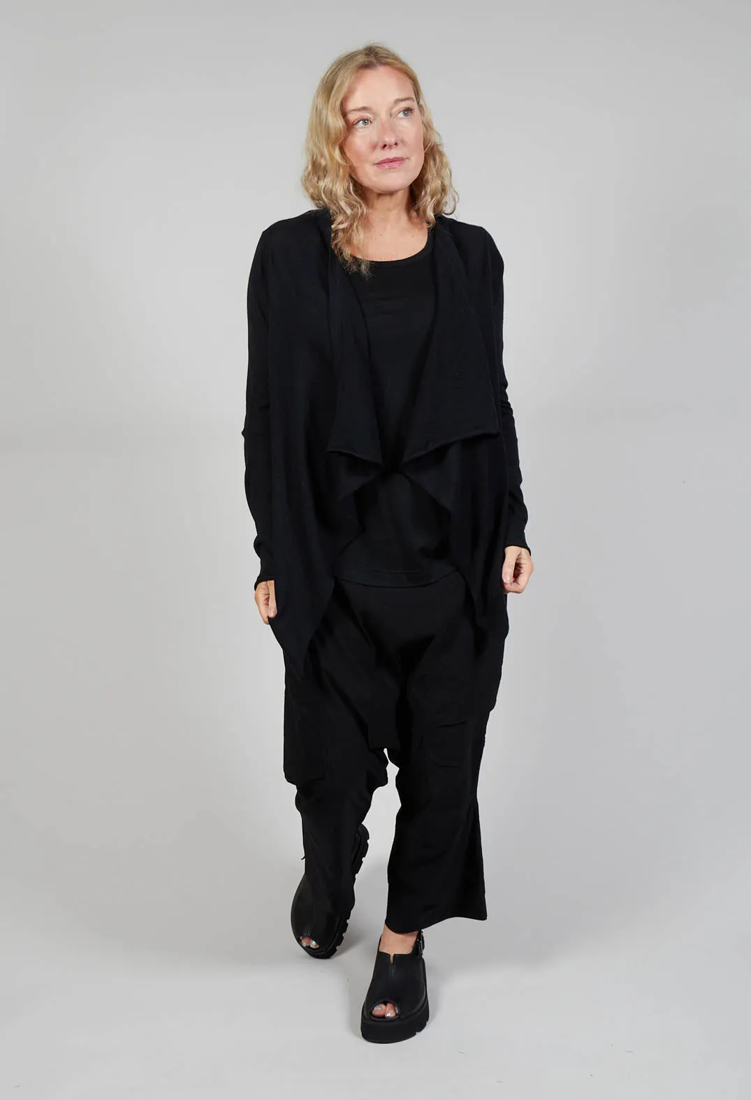 Flared Hem Short Cardigan in Black