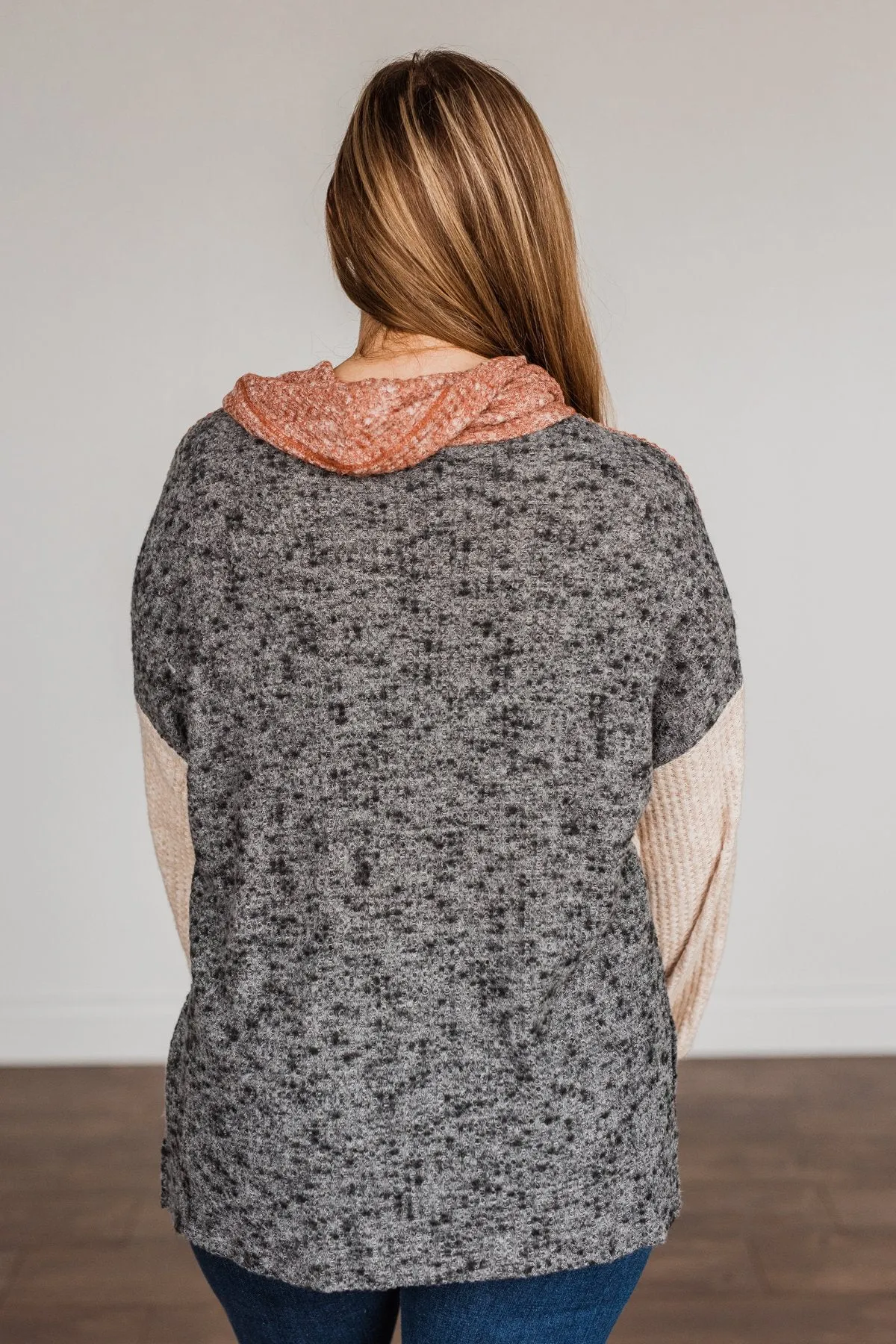 Flawless Looks Cowl Neck Top- Rust, Beige & Charcoal