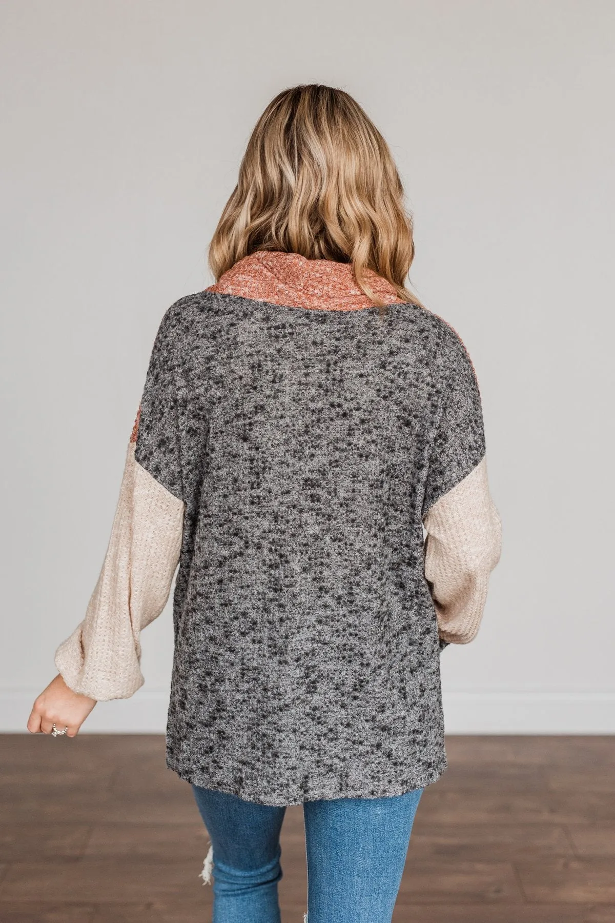 Flawless Looks Cowl Neck Top- Rust, Beige & Charcoal