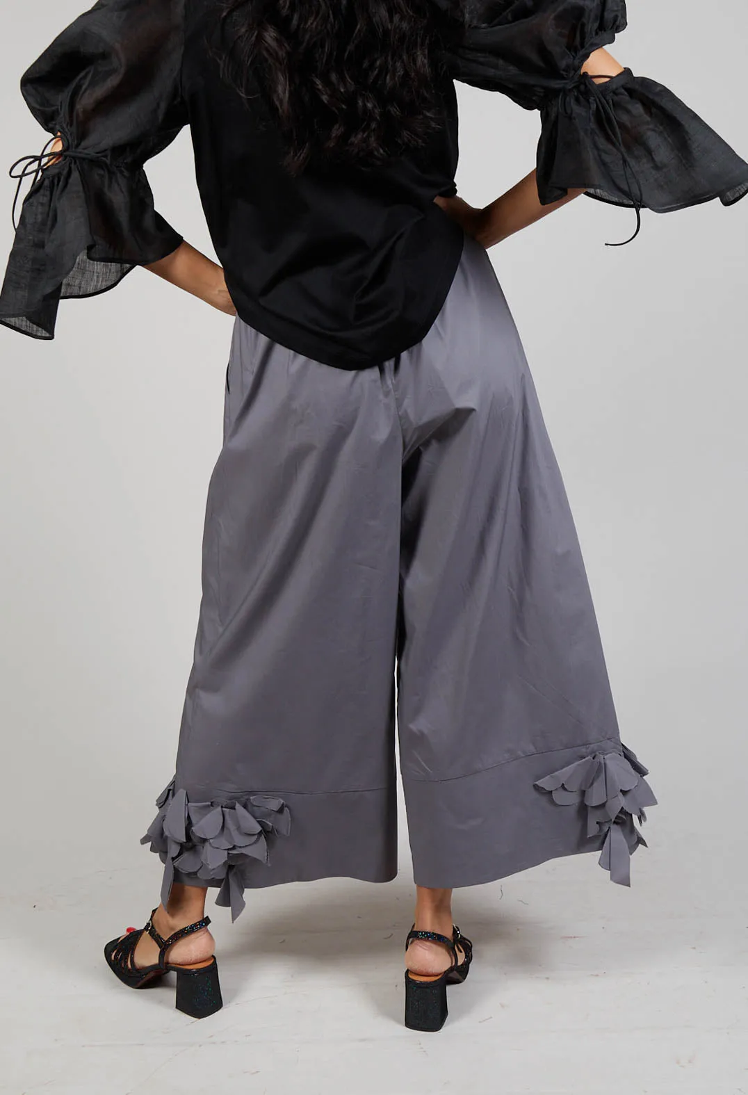 Frill Hemmed Trousers in Grey Purple