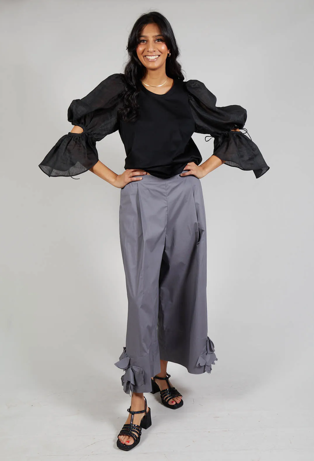 Frill Hemmed Trousers in Grey Purple