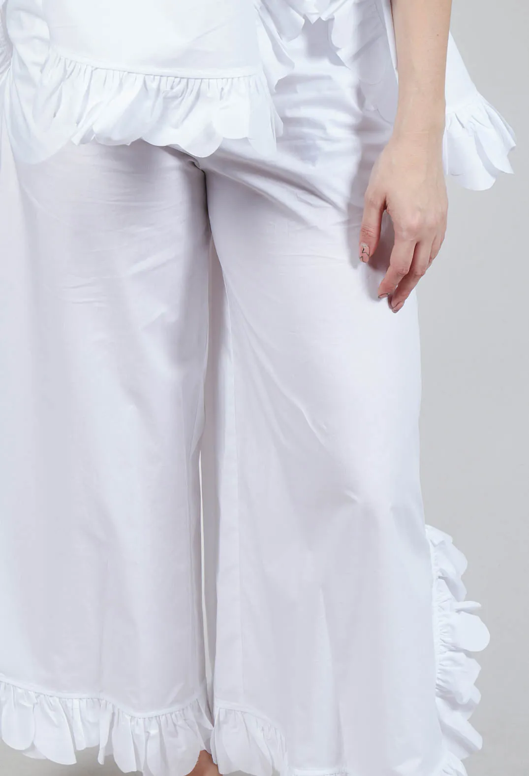 Frill Wide Leg Trousers in White