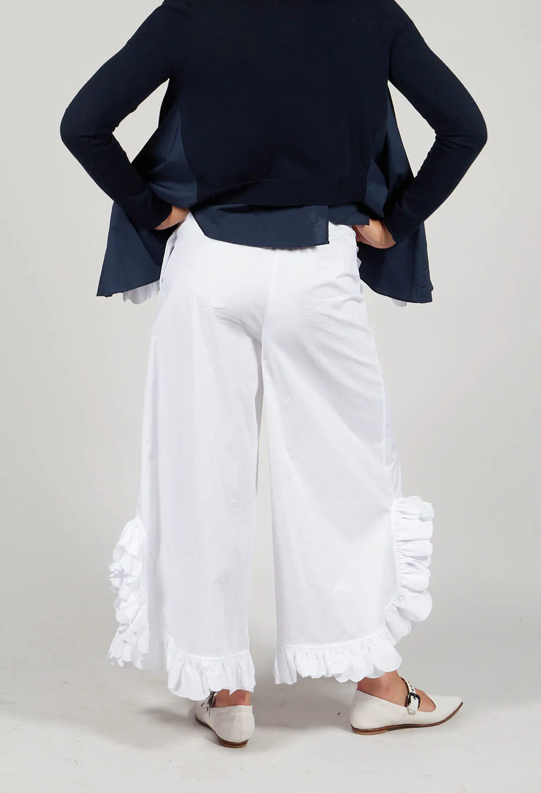 Frill Wide Leg Trousers in White