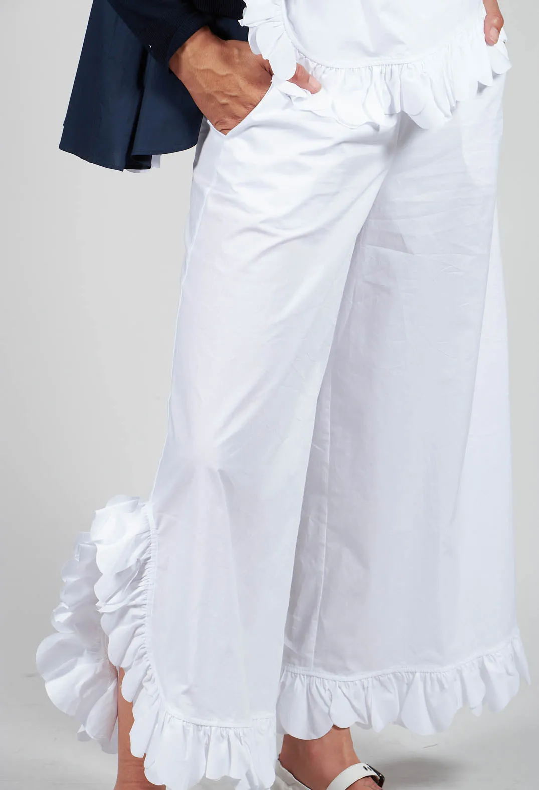 Frill Wide Leg Trousers in White