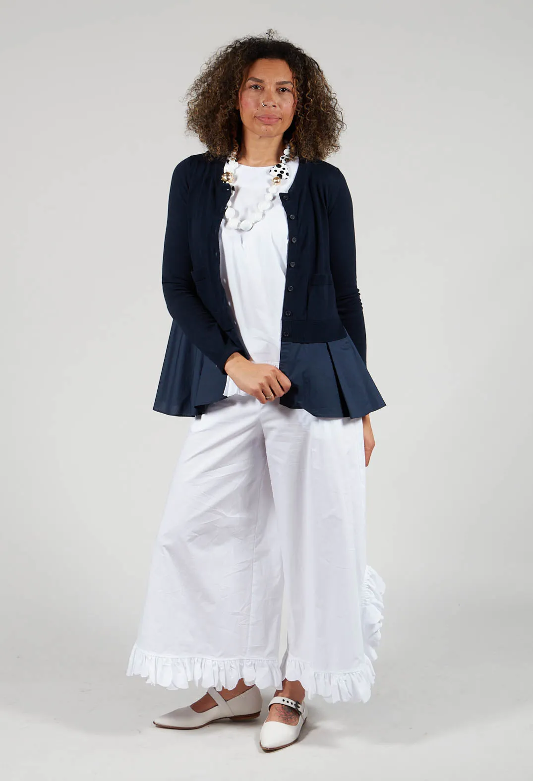 Frill Wide Leg Trousers in White