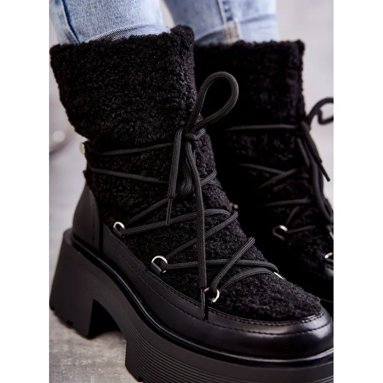 FS1 Women's Black Sanna snow boots with sheepskin