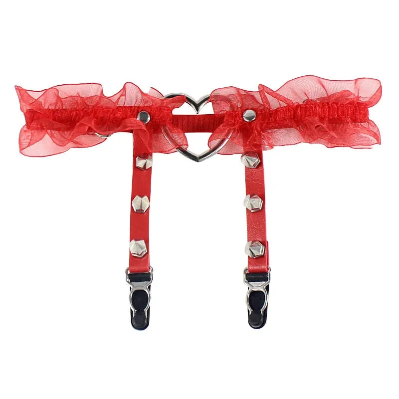 Get Edgy with Our Sexy Punk Garters Spike Gothic Heart-shape Buckle Elastic Lace Garter Belt