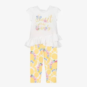 Girls Yellow Cotton Floral Leggings Set