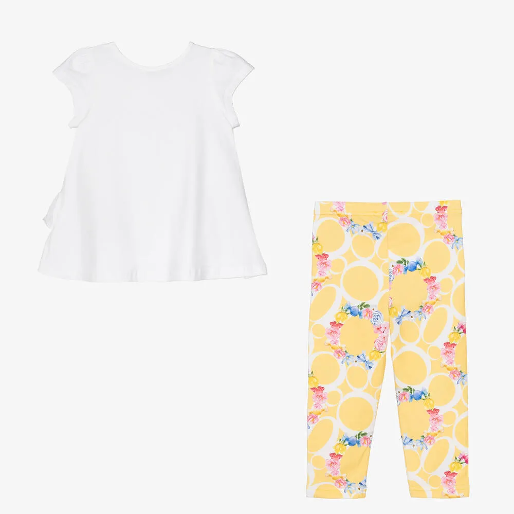 Girls Yellow Cotton Floral Leggings Set