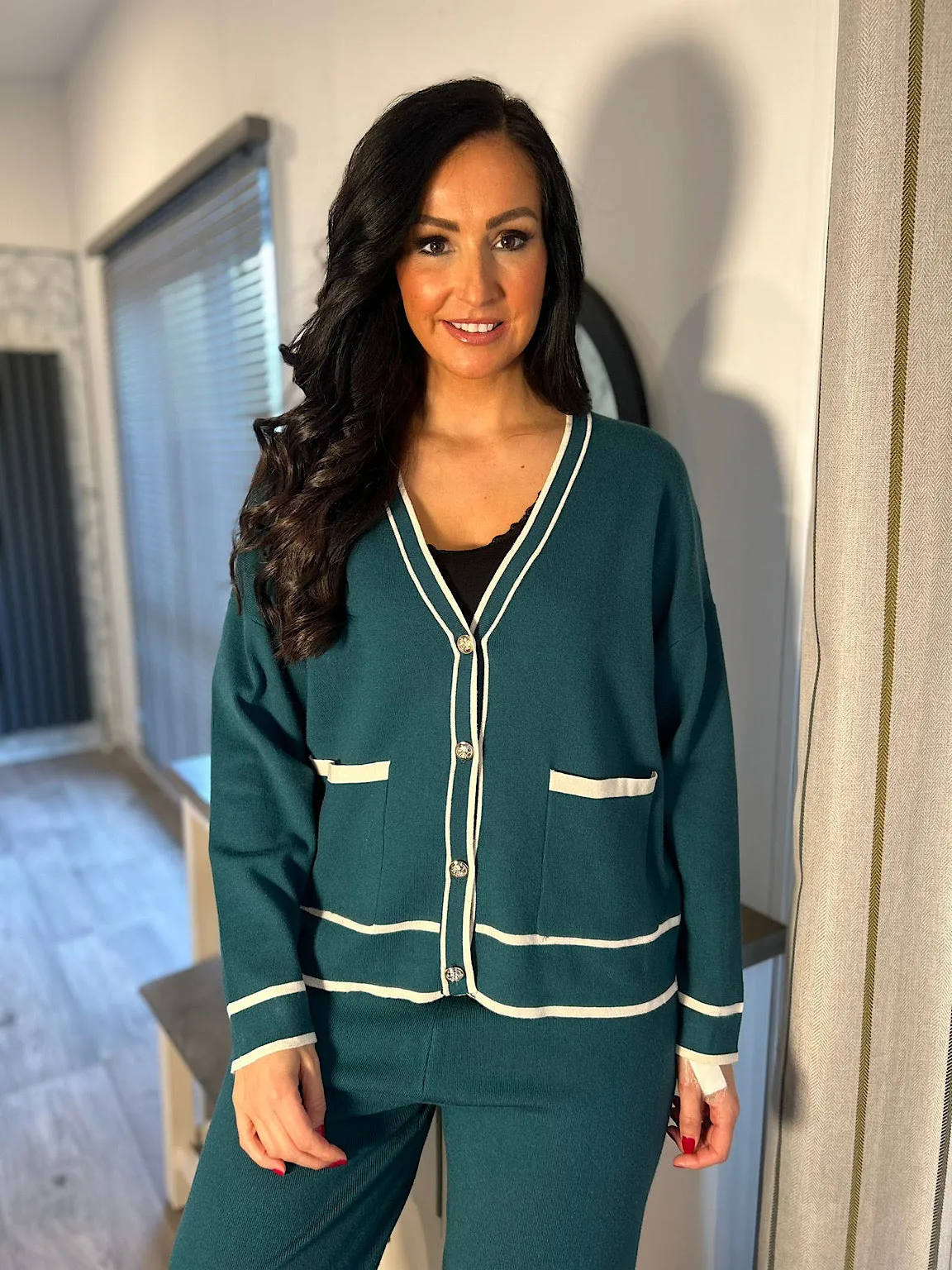 Green Luxury Button Cardigan Set Cher