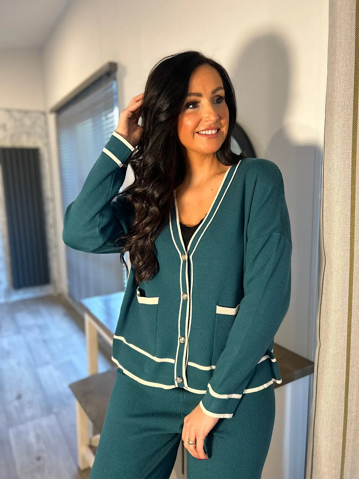 Green Luxury Button Cardigan Set Cher