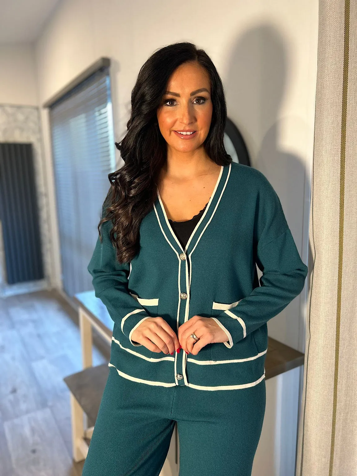 Green Luxury Button Cardigan Set Cher